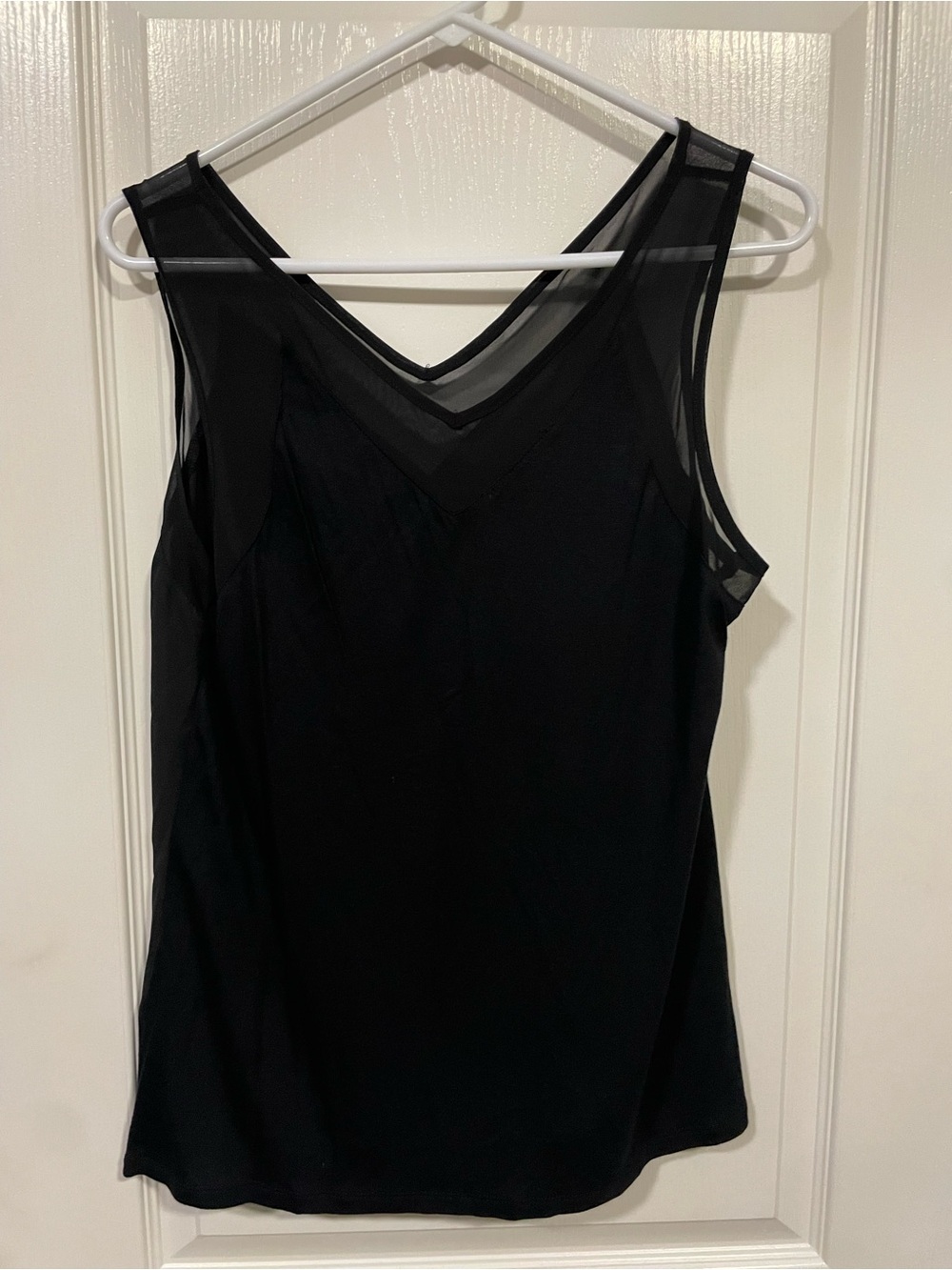 INC International Concepts Black Sleeveless V-Neck Tank with Mesh Trim